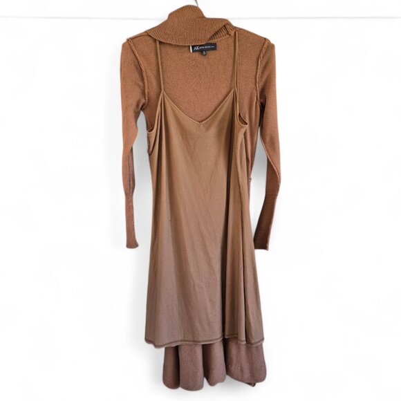 Anne Klein Brown Long Sleeve Sweater Dress Medium Cowl Neck Cotton & Angora - Picture 6 of 9